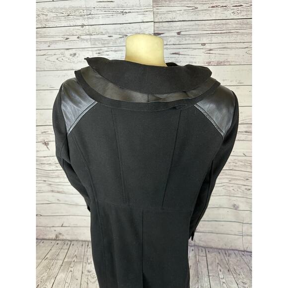 Elie Tahari 100% Wool Black Fitted Layered Leather Ruffle Collar Coat size XL - Picture 8 of 12